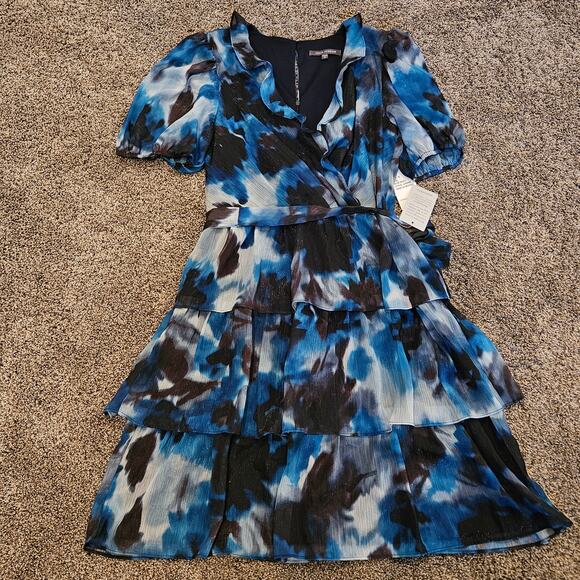 Julia Jordan Dress Womens Size 10 Blue Abstract Tiered Ruffle Romantic Feminine - Picture 2 of 14